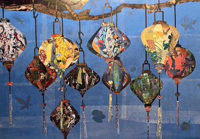 Catalan Lanterns, Cut Paper Collage/Canvas 36” x 50”