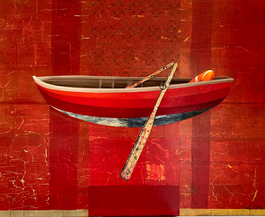 Cigar Boat, Oil on Canvas with Collage, 41” x 51” Private Collection, Seattle WA
